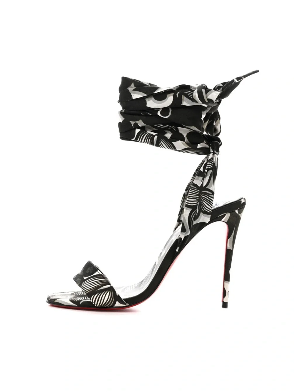 Christian Louboutin Black & White Printed Ankle-Tie Stilettos